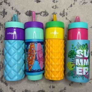 COOLGEAR Neon Bright Fun Tropical Set of 4 Straw Cups